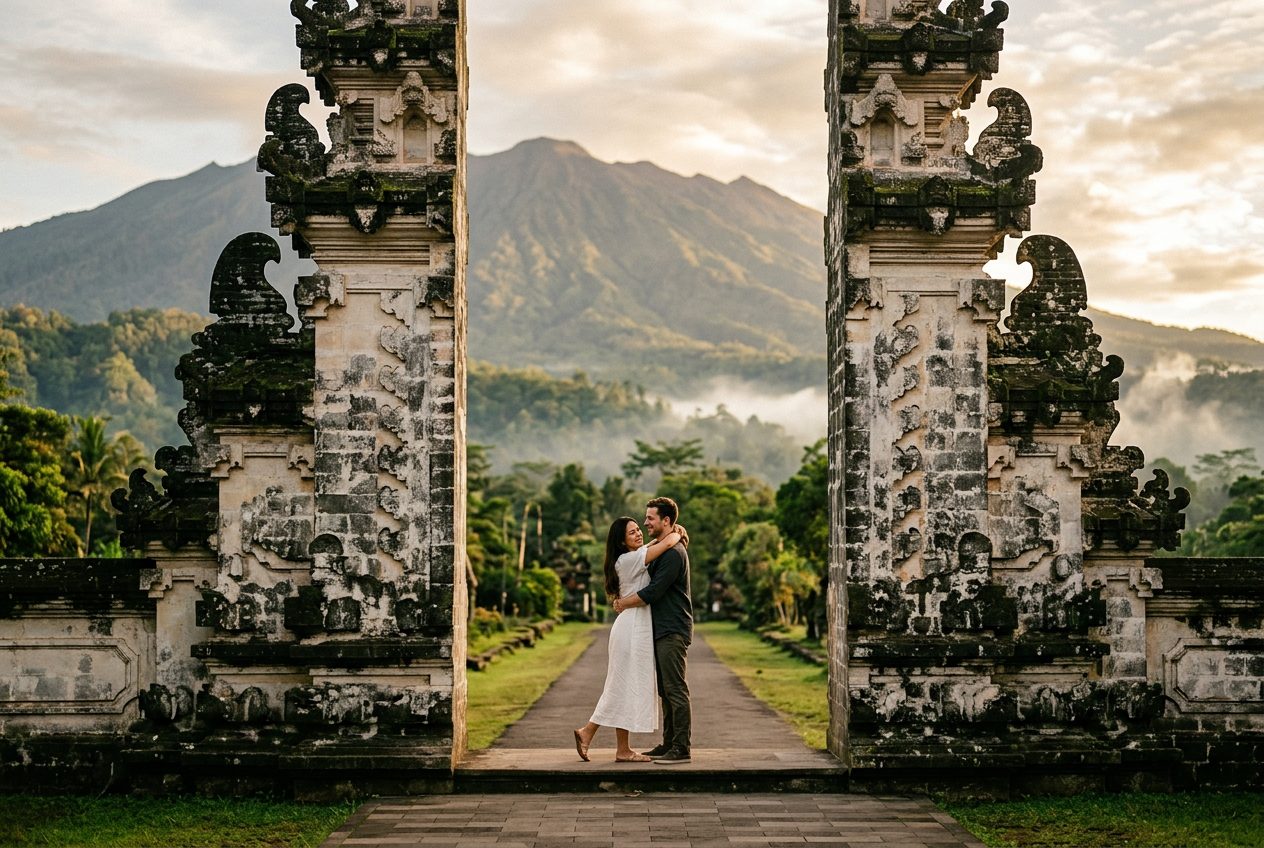 Handara / North Bali temple gate in Bali — a romantic spot to propose (the famous mountain gate framing the highlands)