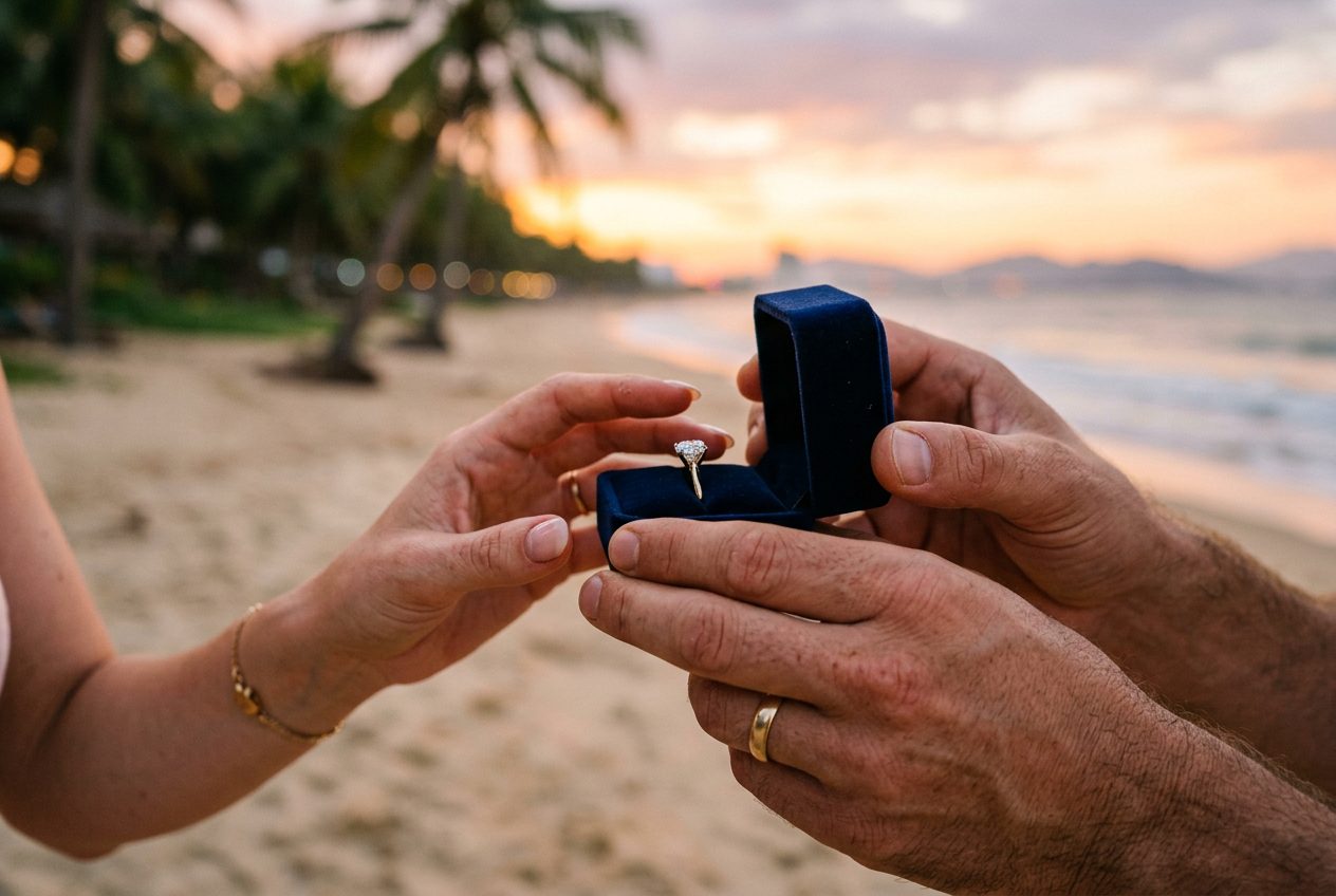 Engagement ring at the moment of a proposal in Da Nang