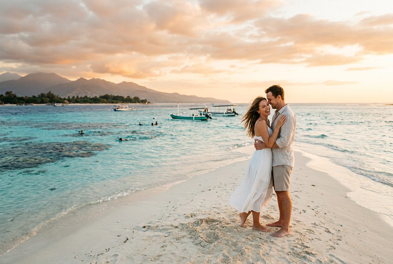 Gili Meno sandbar (Meno Wall) in Gili Islands — a romantic spot to propose (boat-access sandbar and clear snorkelling water)