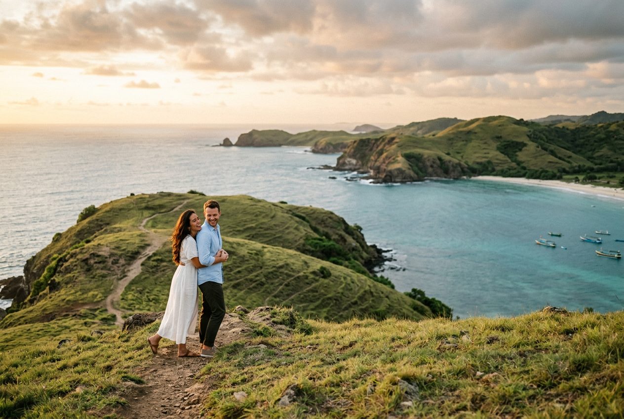 Bukit Merese hill in Lombok — a romantic spot to propose (grassy headland with panoramic bay views)