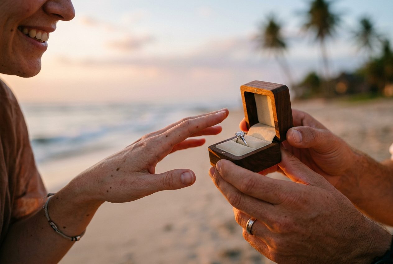 Engagement ring at the moment of a proposal in Lombok