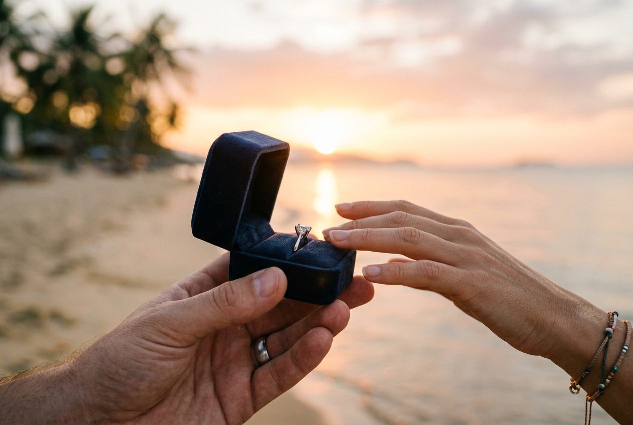 Engagement ring at the moment of a proposal in Nha Trang