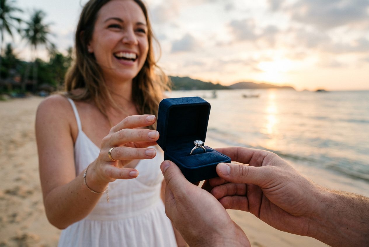 Engagement ring at the moment of a proposal in Phu Quoc