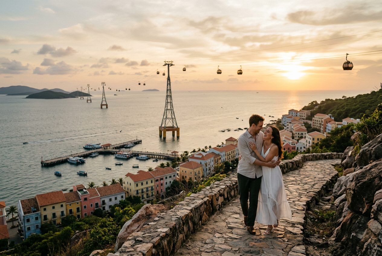 Sunset Town / Hon Thom in Phu Quoc — a romantic spot to propose (the world's longest sea cable car and sunset piers in the south)