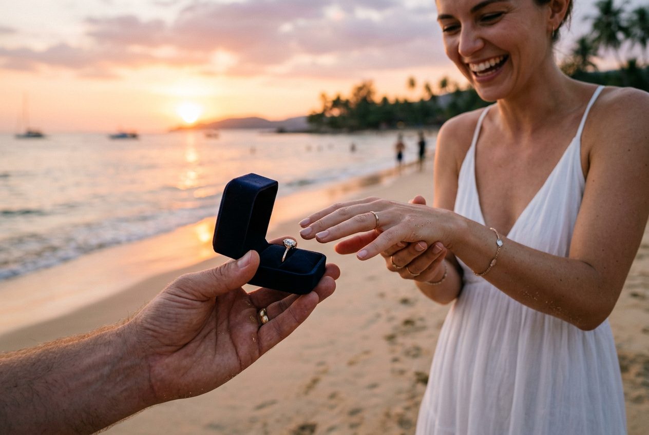 Engagement ring at the moment of a proposal in Phuket