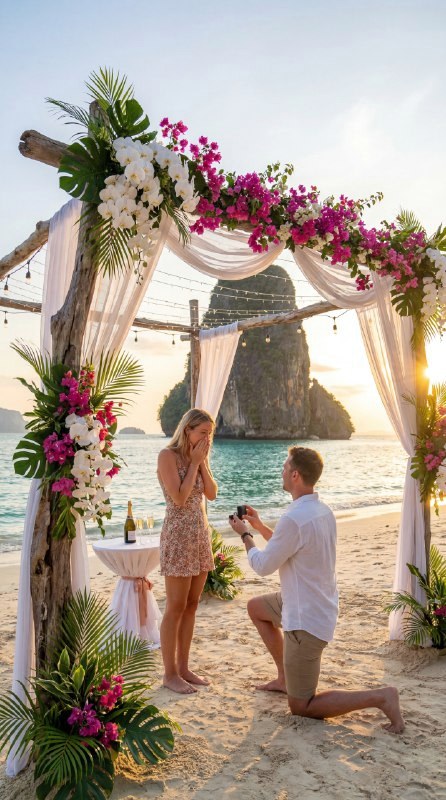 Romantic beach proposal Thailand